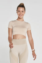 Jerf-Captiva Yumuşak Dokulu & Esnek Crop Top Bej-Crop Top-2-Milagron.com