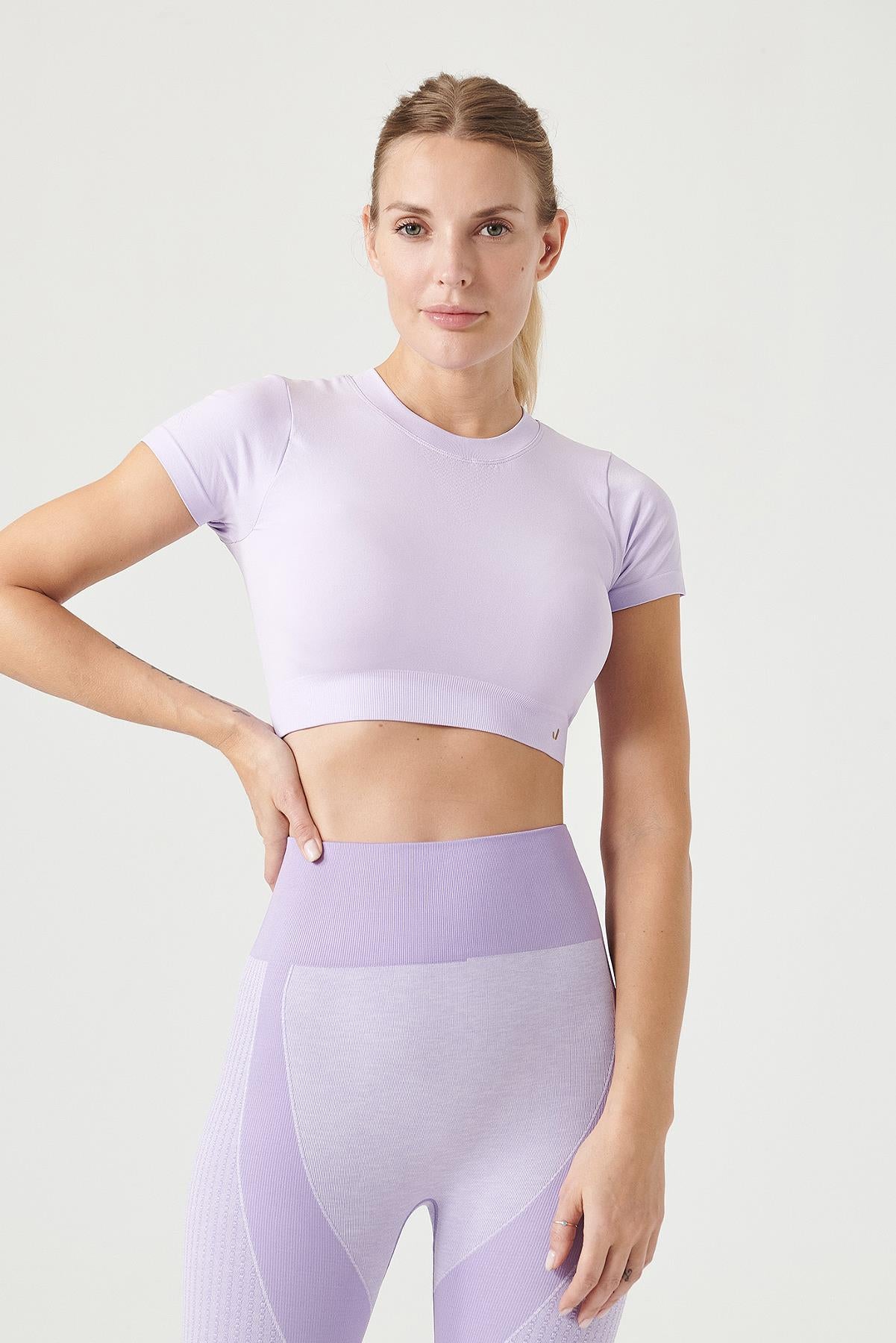 Jerf-Captiva Yumuşak Dokulu & Esnek Crop Top Mor-Crop Top-2-Milagron.com