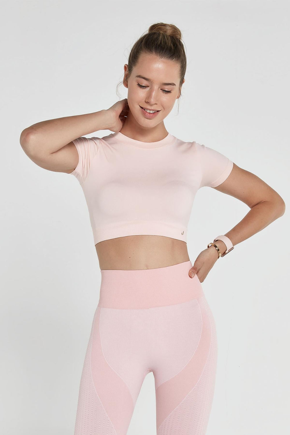 Jerf-Captiva Yumuşak Dokulu & Esnek Crop Top Pembe-Crop Top-1-Milagron.com