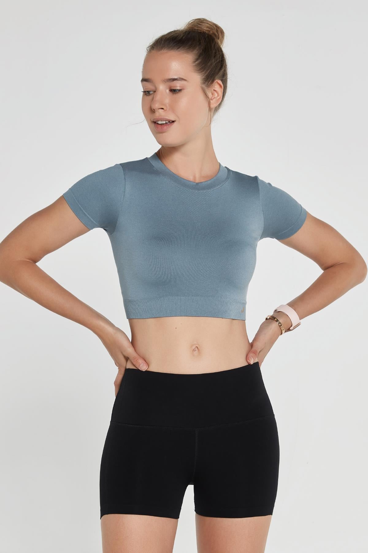 Jerf-Captiva Yumuşak Dokulu & Esnek Crop Top Stone-Crop Top-2-Milagron.com