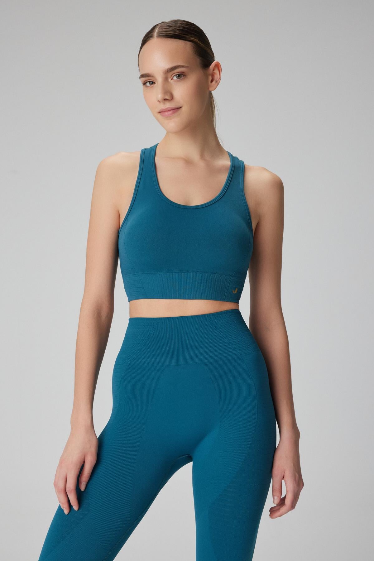 Jerf-Gela Çift Katlı Kompress Sport Bra Petrol-Spor Sütyeni-3-Milagron.com