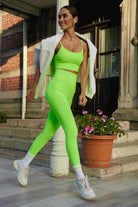 Jerf-Gela Yüksek Bel, Esnek Ve Toparlayıcı Spor Tayt Neon Yeşil-Tayt-1-Milagron.com
