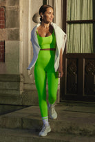 Jerf-Gela Yüksek Bel, Esnek Ve Toparlayıcı Spor Tayt Neon Yeşil-Tayt-3-Milagron.com