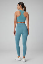 Jerf-Gela Yüksek Bel, Esnek Ve Toparlayıcı Spor Tayt Su Yeşili-Tayt-4-Milagron.com