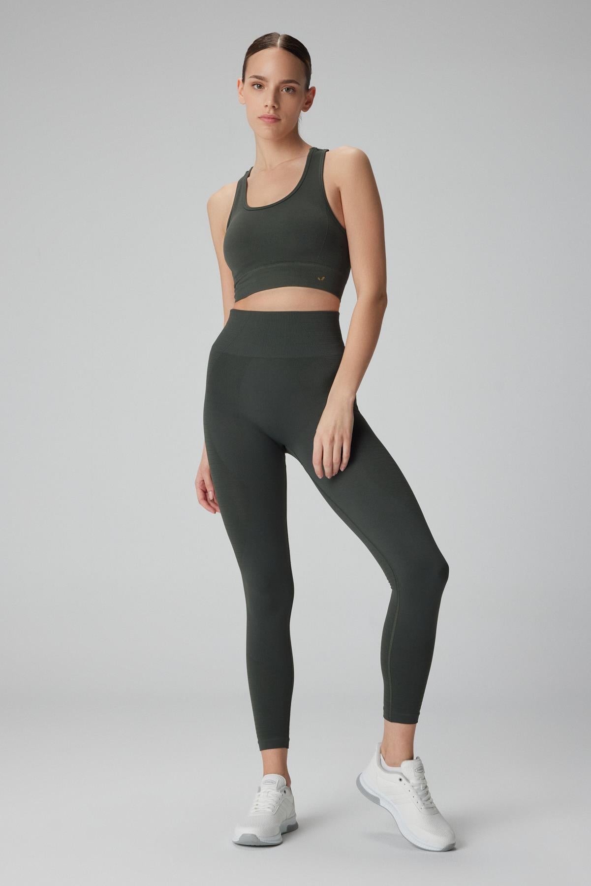 Jerf-Gela Yüksek Bel, Esnek Ve Toparlayıcı Spor Tayt Yeşil-Tayt-3-Milagron.com