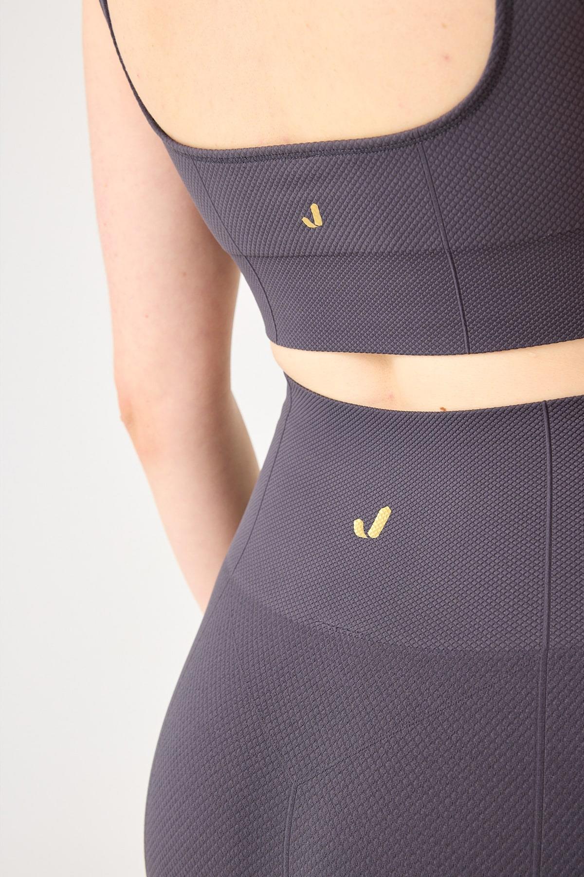 Jerf-Holly Petek Desenli Yüksek Bel Tayt Antrasit-Tayt-4-Milagron.com