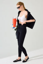 Jerf-Holly Petek Desenli Yüksek Bel Tayt Siyah-Tayt-1-Milagron.com