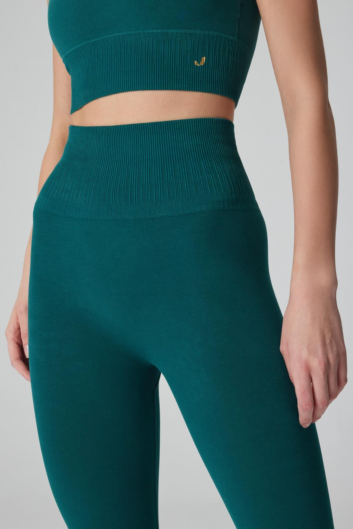 Jerf-Luz Kemeri Rip Detaylı Yüksek Bel, Sıkılaştırıcı Tayt Yeşil-Tayt-2-Milagron.com