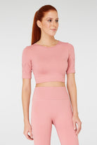 Jerf-Naples Kısa Kol Crop Top Econyl Pembe-Crop Top-2-Milagron.com