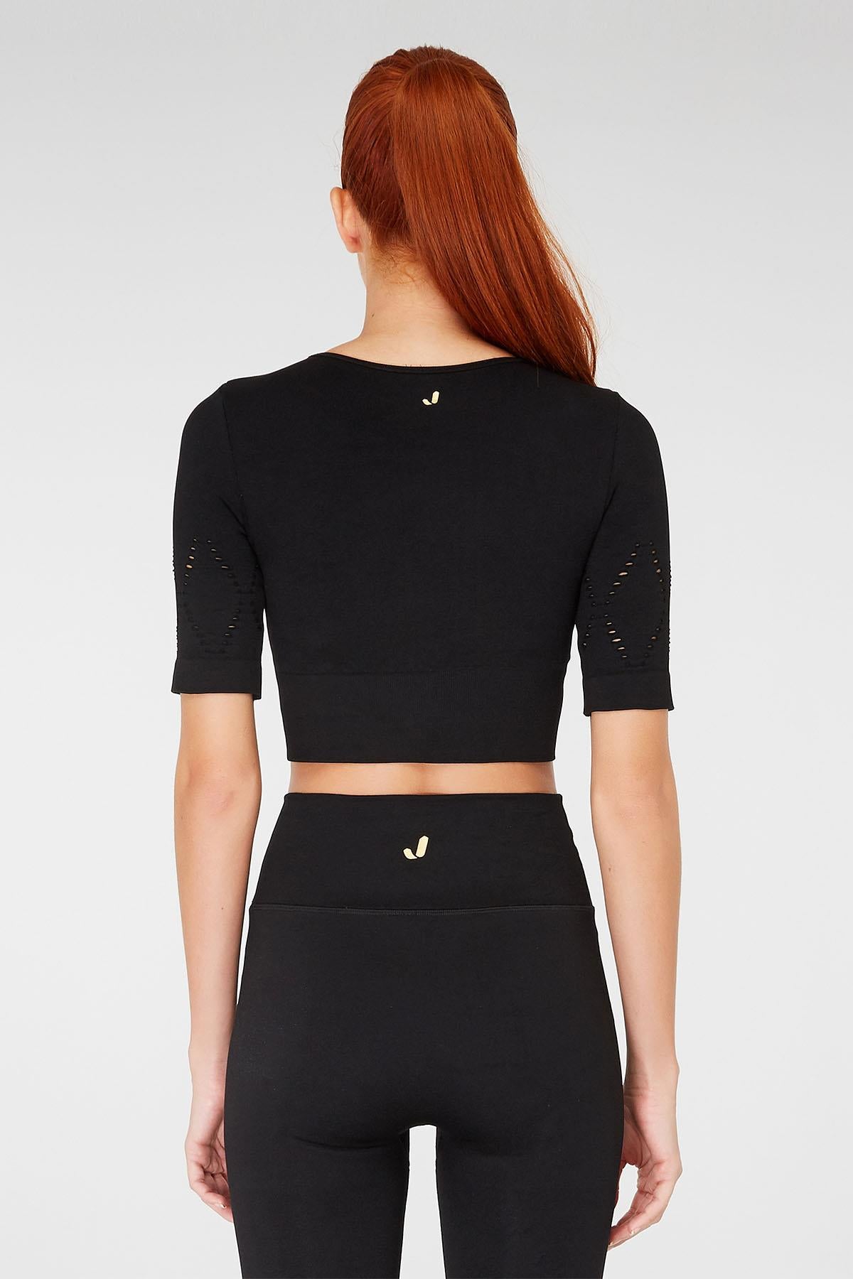 Jerf-Naples Kısa Kol Crop Top Econyl Siyah-Crop Top-4-Milagron.com