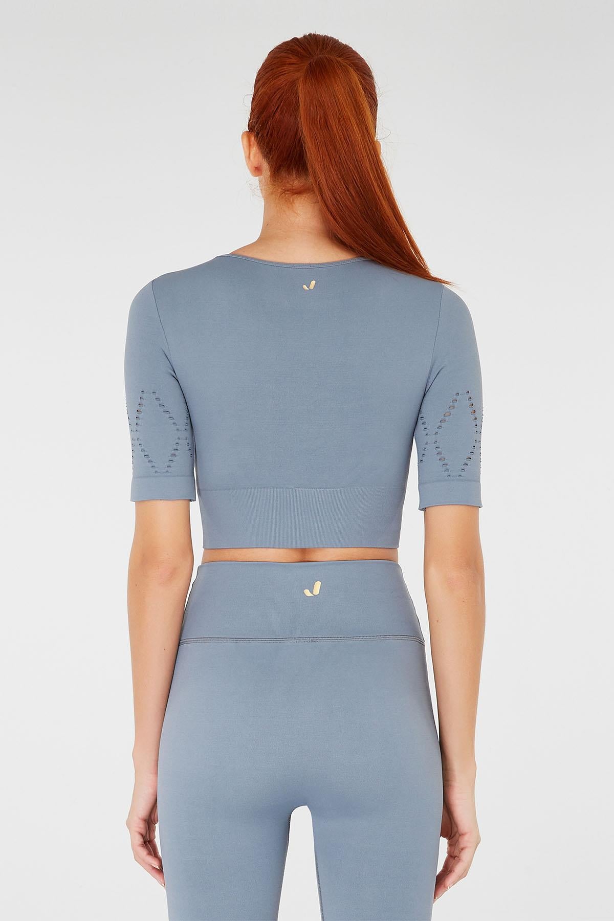 Jerf-Naples Kısa Kol Crop Top Econyl Stone-Crop Top-4-Milagron.com