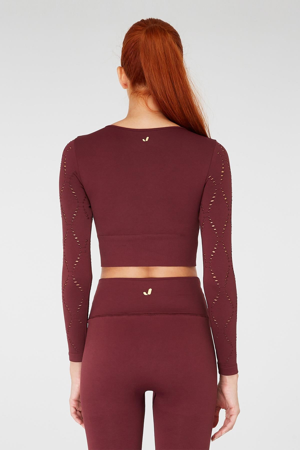 Jerf-Naples Uzun Kol Crop Top Econyl Bordo-Crop Top-4-Milagron.com