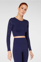 Jerf-Naples Uzun Kol Crop Top Econyl Lacivert-Crop Top-1-Milagron.com