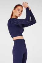 Jerf-Naples Uzun Kol Crop Top Econyl Lacivert-Crop Top-2-Milagron.com