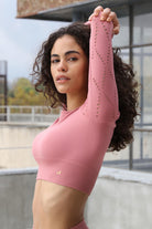 Jerf-Naples Uzun Kol Crop Top Econyl Pembe-Crop Top-1-Milagron.com