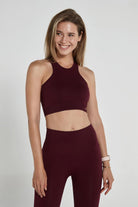 Jerf-Palmi Kendinden Desenli Yuvarlak Yaka Kaplı Bra Bordo-Spor Sütyeni-3-Milagron.com