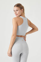 Jerf-Palmi Kendinden Desenli Yuvarlak Yaka Kaplı Bra Gri-Spor Sütyeni-4-Milagron.com