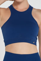 Jerf-Palmi Kendinden Desenli Yuvarlak Yaka Kaplı Bra Lacivert-Spor Sütyeni-2-Milagron.com