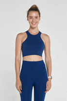 Jerf-Palmi Kendinden Desenli Yuvarlak Yaka Kaplı Bra Lacivert-Spor Sütyeni-3-Milagron.com