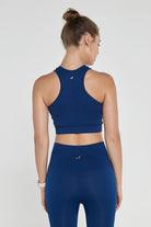 Jerf-Palmi Kendinden Desenli Yuvarlak Yaka Kaplı Bra Lacivert-Spor Sütyeni-4-Milagron.com