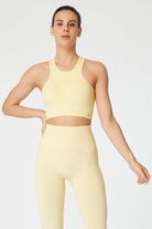 Jerf-Palmi Kendinden Desenli Yuvarlak Yaka Kaplı Bra Sarı-Spor Sütyeni-3-Milagron.com