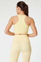 Jerf-Palmi Kendinden Desenli Yuvarlak Yaka Kaplı Bra Sarı-Spor Sütyeni-4-Milagron.com