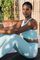 Jerf-Palmi Kendinden Desenli Yuvarlak Yaka Kaplı Bra Turkuaz-Spor Sütyeni-1-Milagron.com