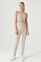 Jerf-Palmi Melanj Desenli Yüksek Bel Tayt Açık Kahve-Tayt-1-Milagron.com