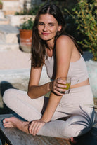 Jerf-Palmi Melanj Desenli Yüksek Bel Tayt Açık Kahve-Tayt-2-Milagron.com