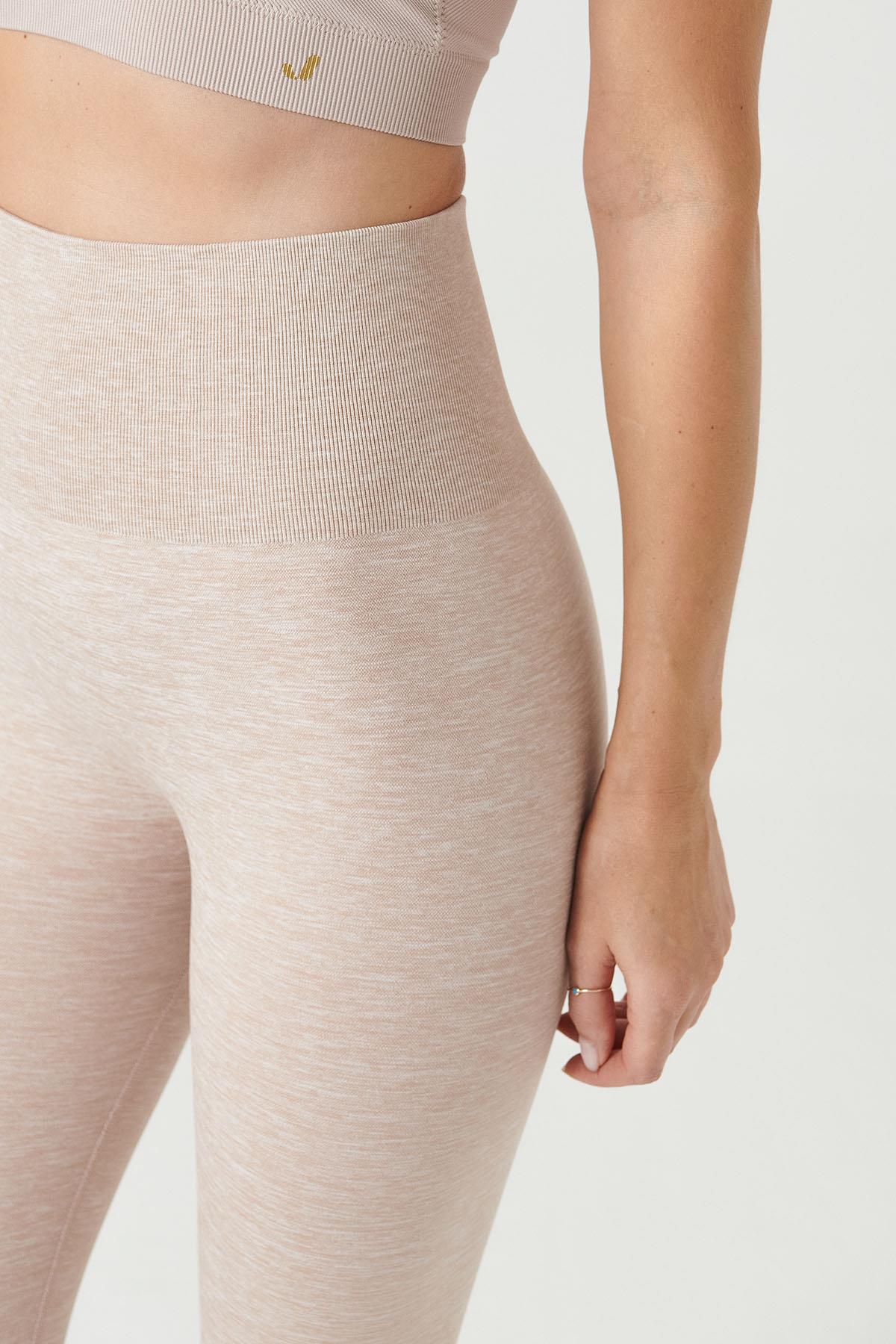 Jerf-Palmi Melanj Desenli Yüksek Bel Tayt Açık Kahve-Tayt-3-Milagron.com