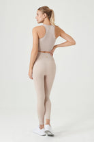 Jerf-Palmi Melanj Desenli Yüksek Bel Tayt Açık Kahve-Tayt-4-Milagron.com