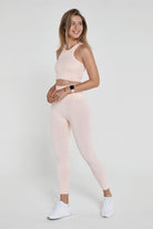 Jerf-Palmi Melanj Desenli Yüksek Bel Tayt Açık Pembe-Tayt-3-Milagron.com