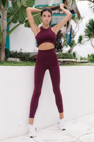 Jerf-Palmi Melanj Desenli Yüksek Bel Tayt Bordo-Tayt-1-Milagron.com