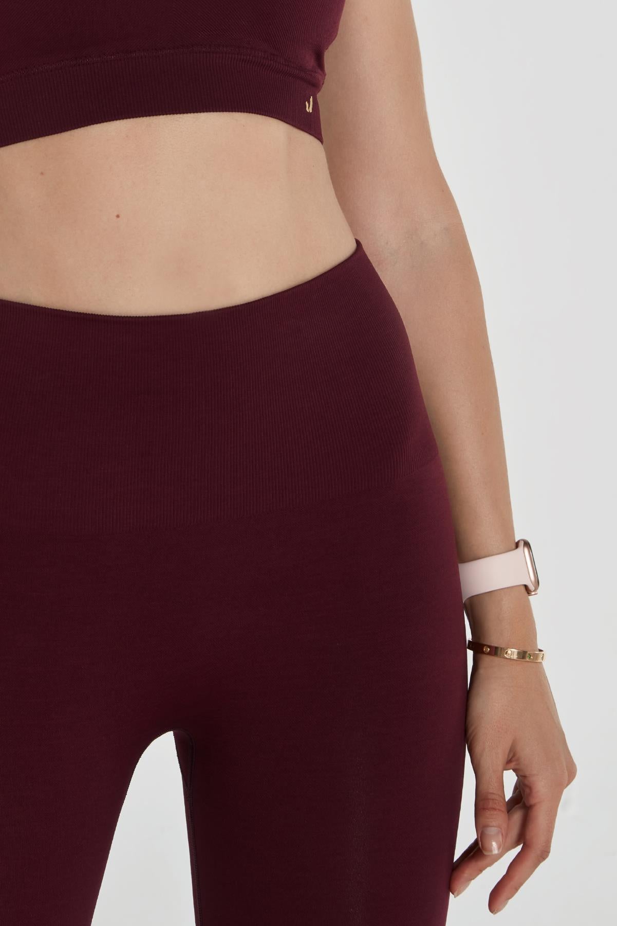 Jerf-Palmi Melanj Desenli Yüksek Bel Tayt Bordo-Tayt-2-Milagron.com