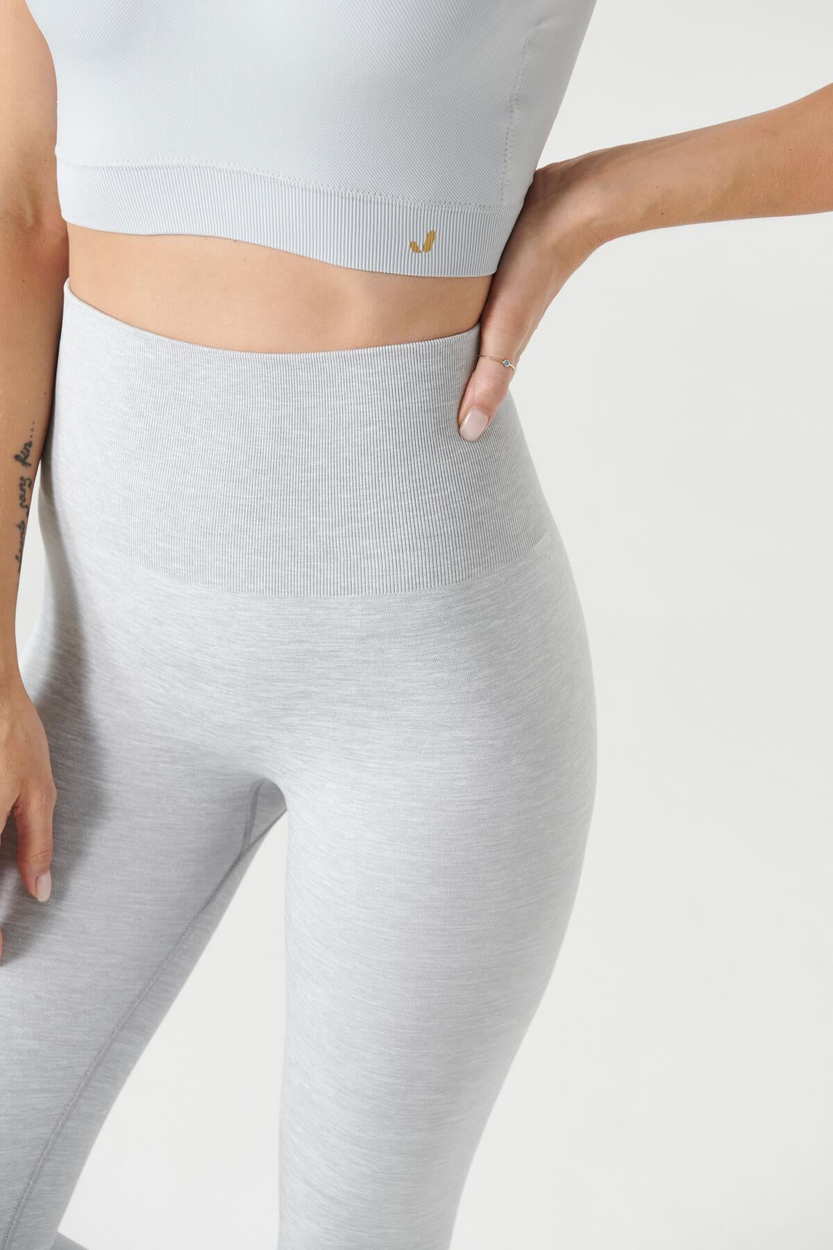 Jerf-Palmi Melanj Desenli Yüksek Bel Tayt Gri-Tayt-2-Milagron.com