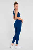 Jerf-Palmi Melanj Desenli Yüksek Bel Tayt Lacivert-Tayt-4-Milagron.com