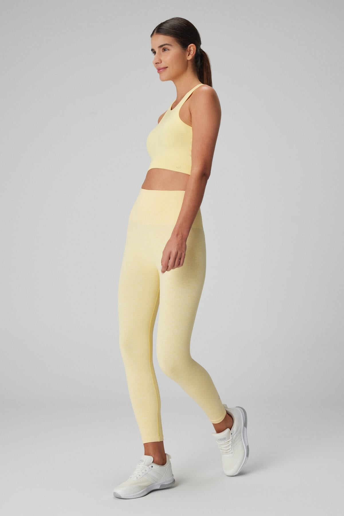 Jerf-Palmi Melanj Desenli Yüksek Bel Tayt Sarı-Tayt-3-Milagron.com