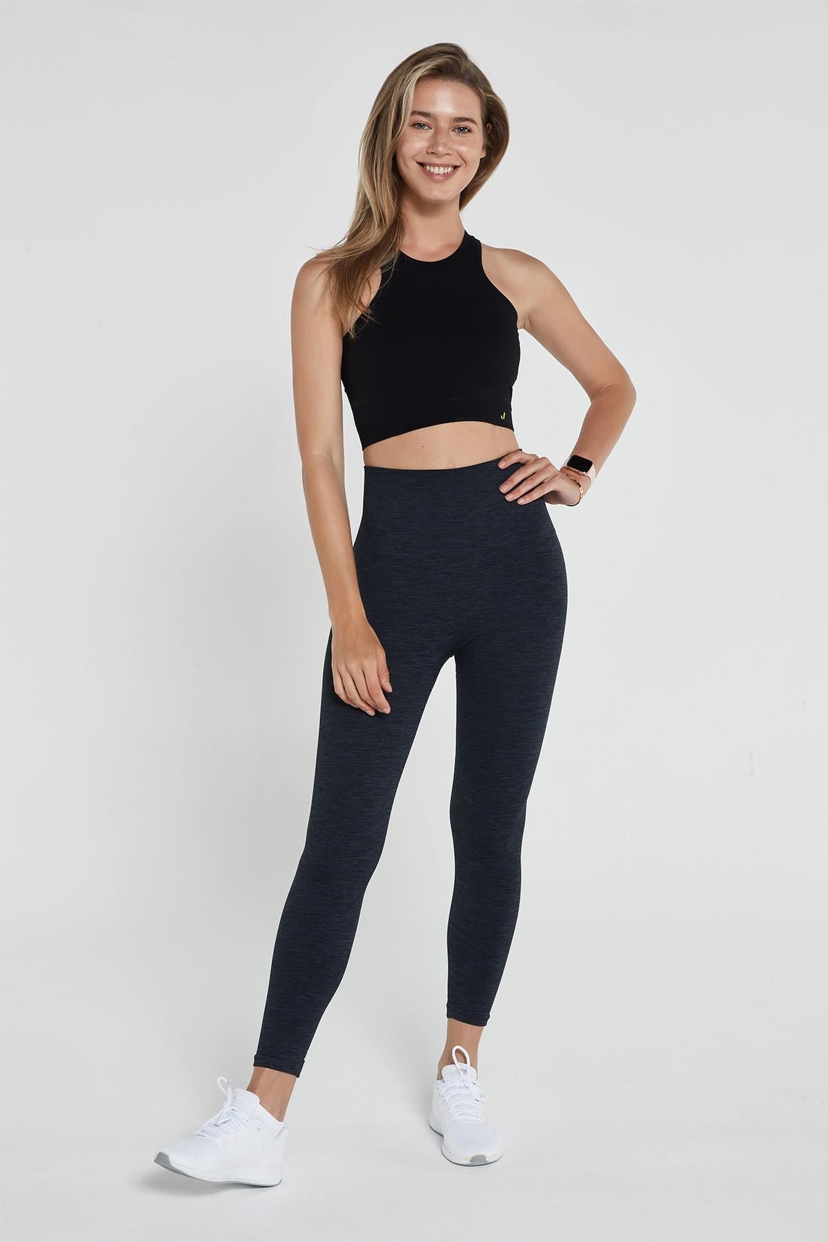 Jerf-Palmi Melanj Desenli Yüksek Bel Tayt Siyah-Tayt-3-Milagron.com