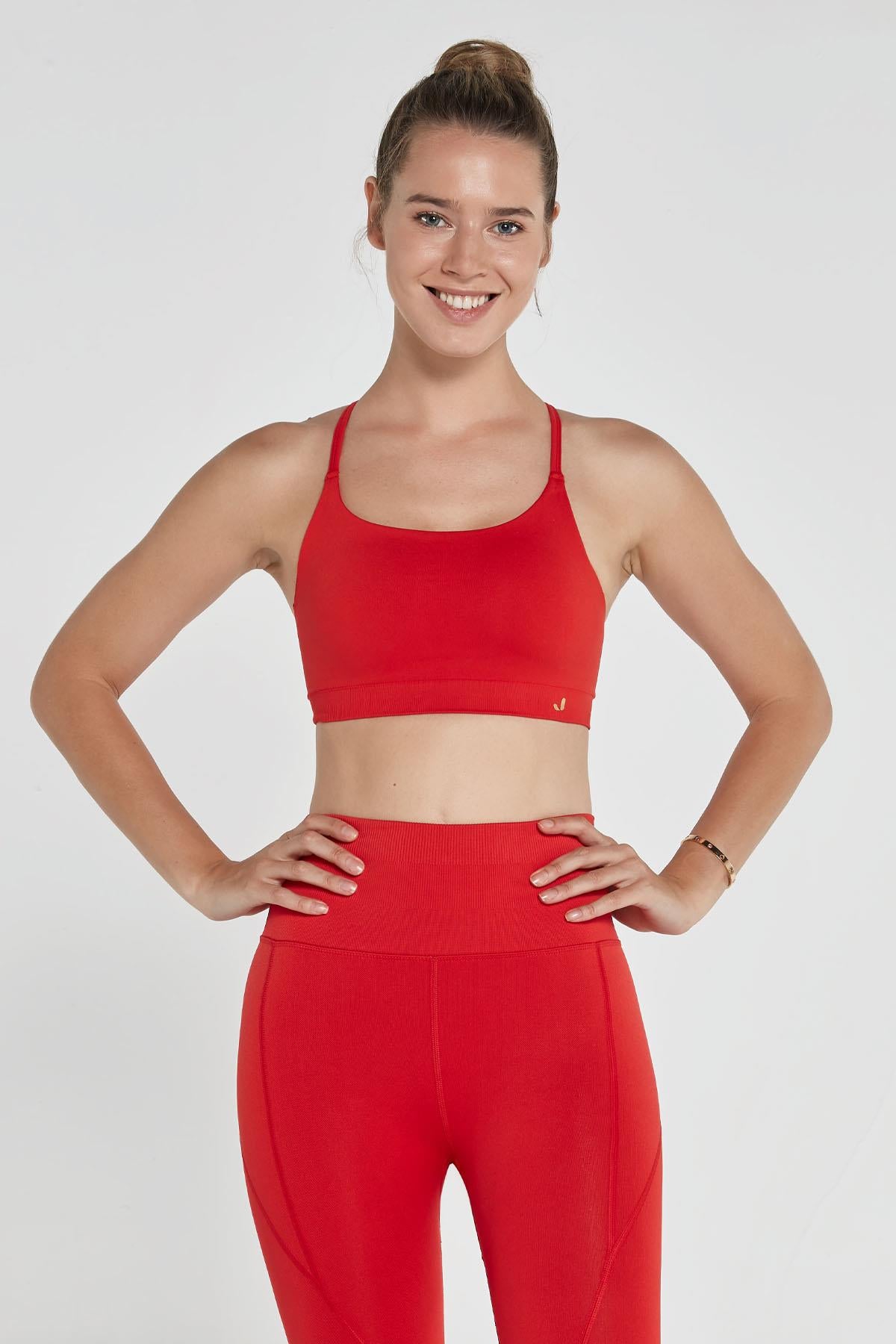 Jerf-Pine Ayarlanabilir İnce Askılı Bra Kırmızı-Spor Sütyeni-2-Milagron.com