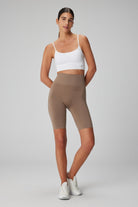 Jerf-Vella Yüksek Bel Konfor Biker Tayt Kahverengi-Tayt-1-Milagron.com