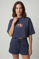 Anesha Kadın Love Nakışlı Şortlu Pijama Takımı | %100 Pamuk | Denim & Terra