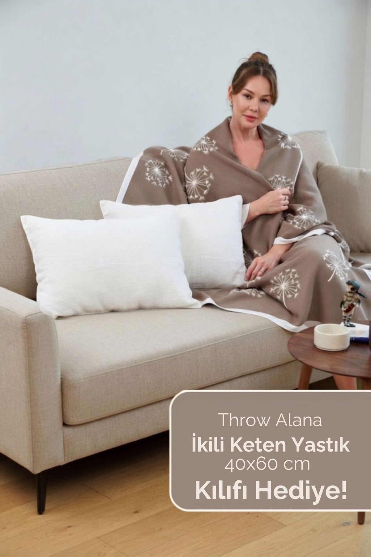 Liz Karahindiba Desenli Triko Koltuk Şalı | 130x170 cm