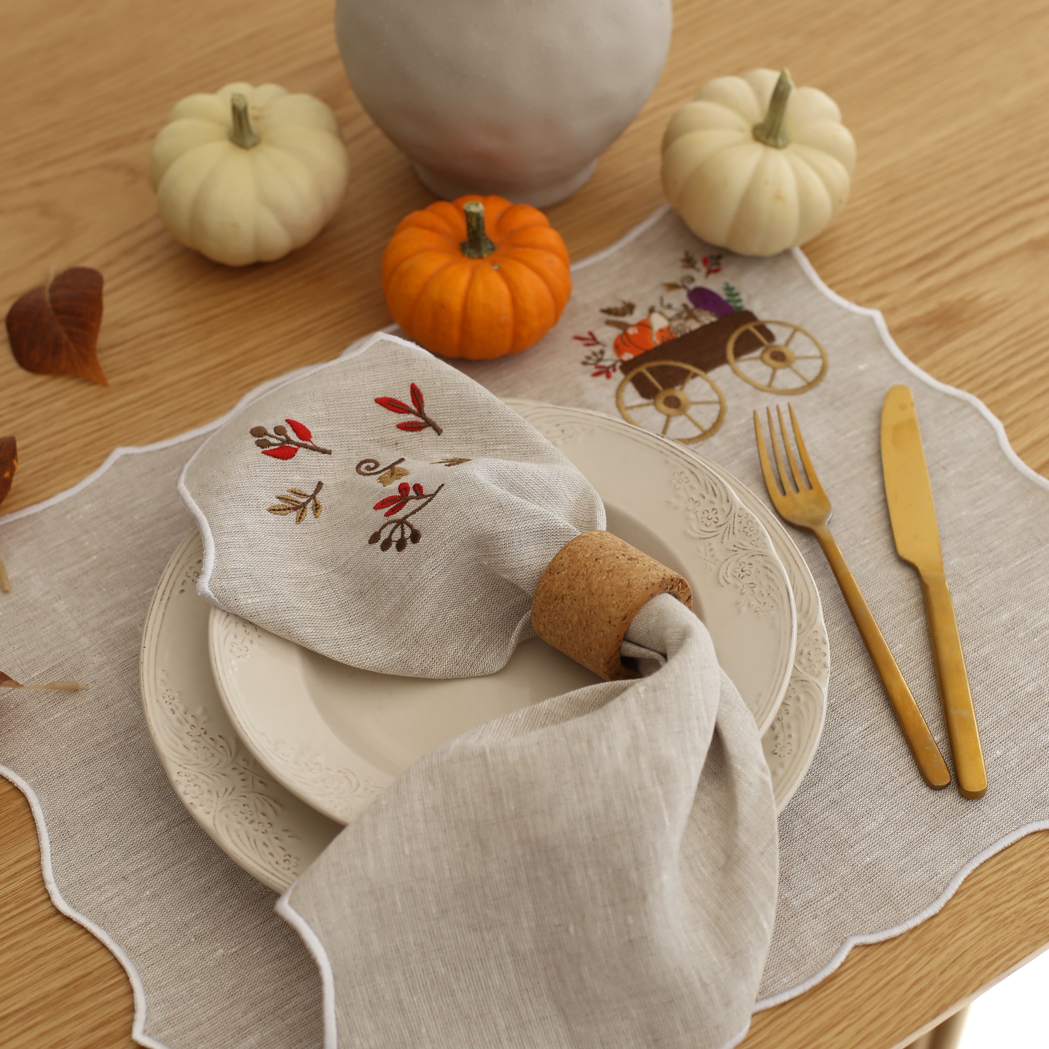 KM Home Collection-2'li Set Bahar Sepeti İşlemeli Amerikan Servis-Sunum Aksesuarları-2-Milagron.com