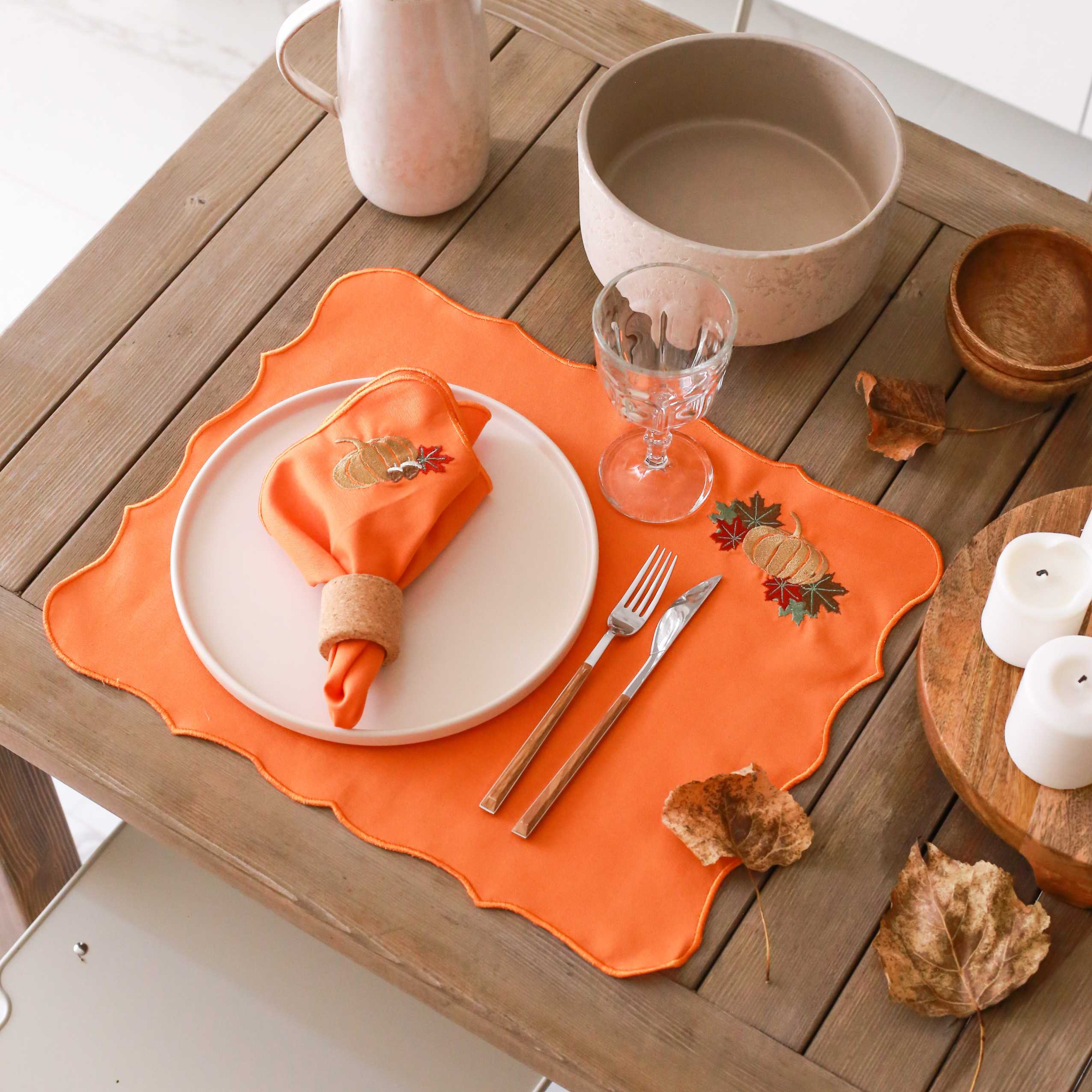 KM Home Collection-2'li Set Balkabağı İşlemeli Pamuk Peçete-Peçete-3-Milagron.com