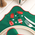 KM Home Collection-2'li Set Hediye İşlemeli Yeşil Amerikan Servis-Sunum Aksesuarları-3-Milagron.com