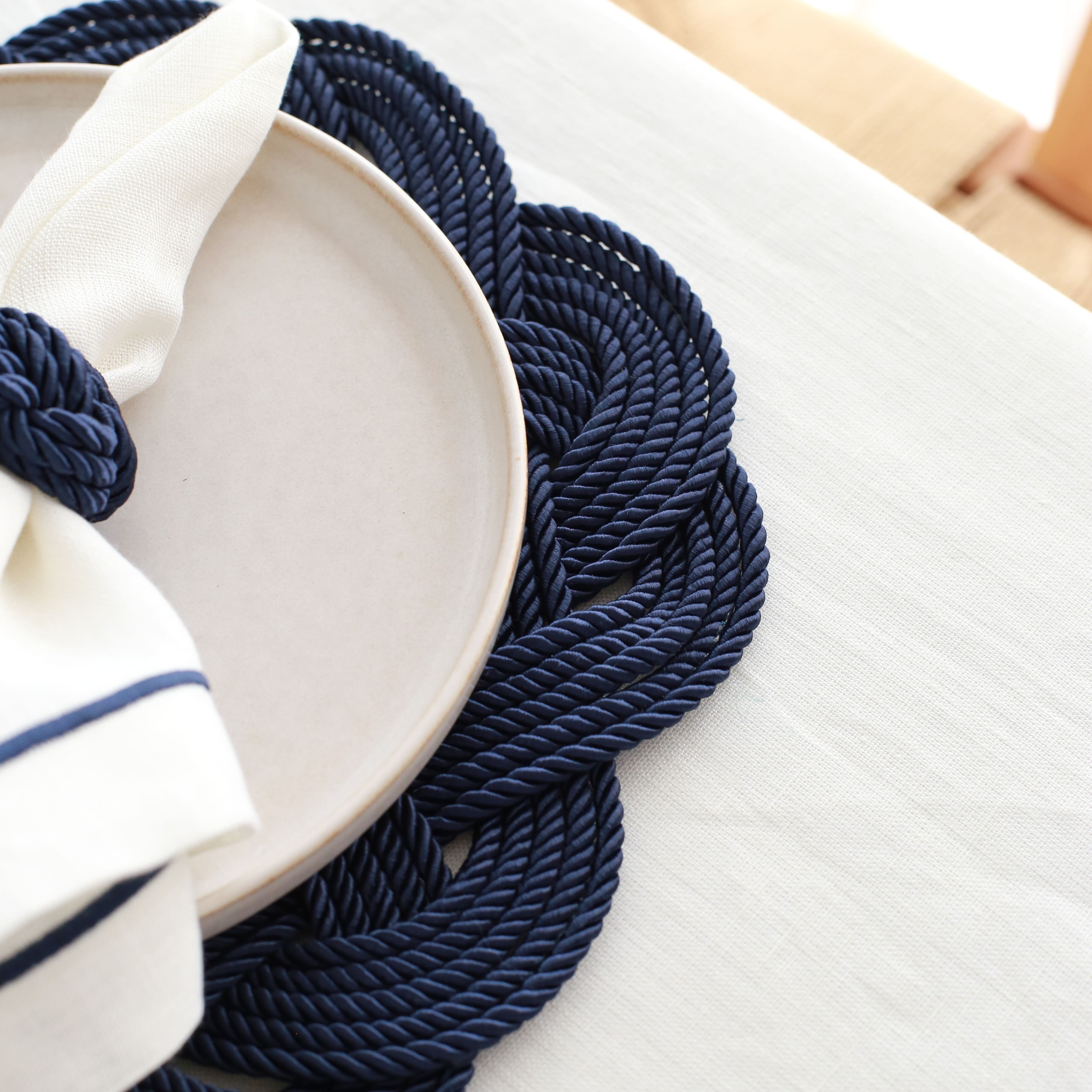 KM Home Collection-2'li Set Lacivert Halatlı Peçetelik-Peçete-4-Milagron.com