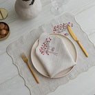KM Home Collection-2'li Set Lovebirds İşlemeli Keten Amerikan Servis-Sunum Aksesuarları-3-Milagron.com