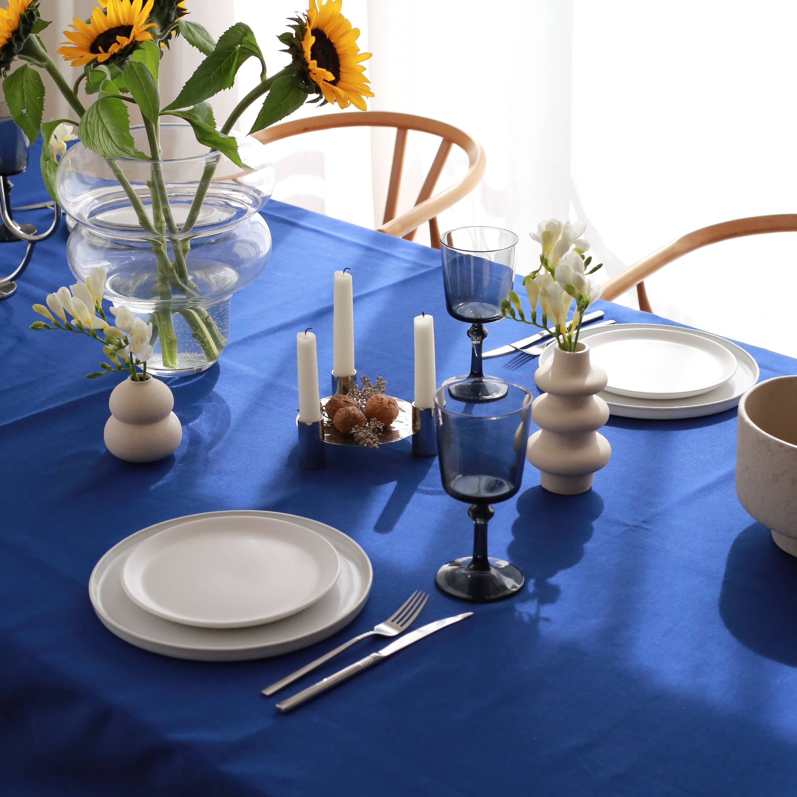 KM Home Collection-Lacivert Renkli Pamuk Masa Örtüsü-Masa Örtüleri-2-Milagron.com