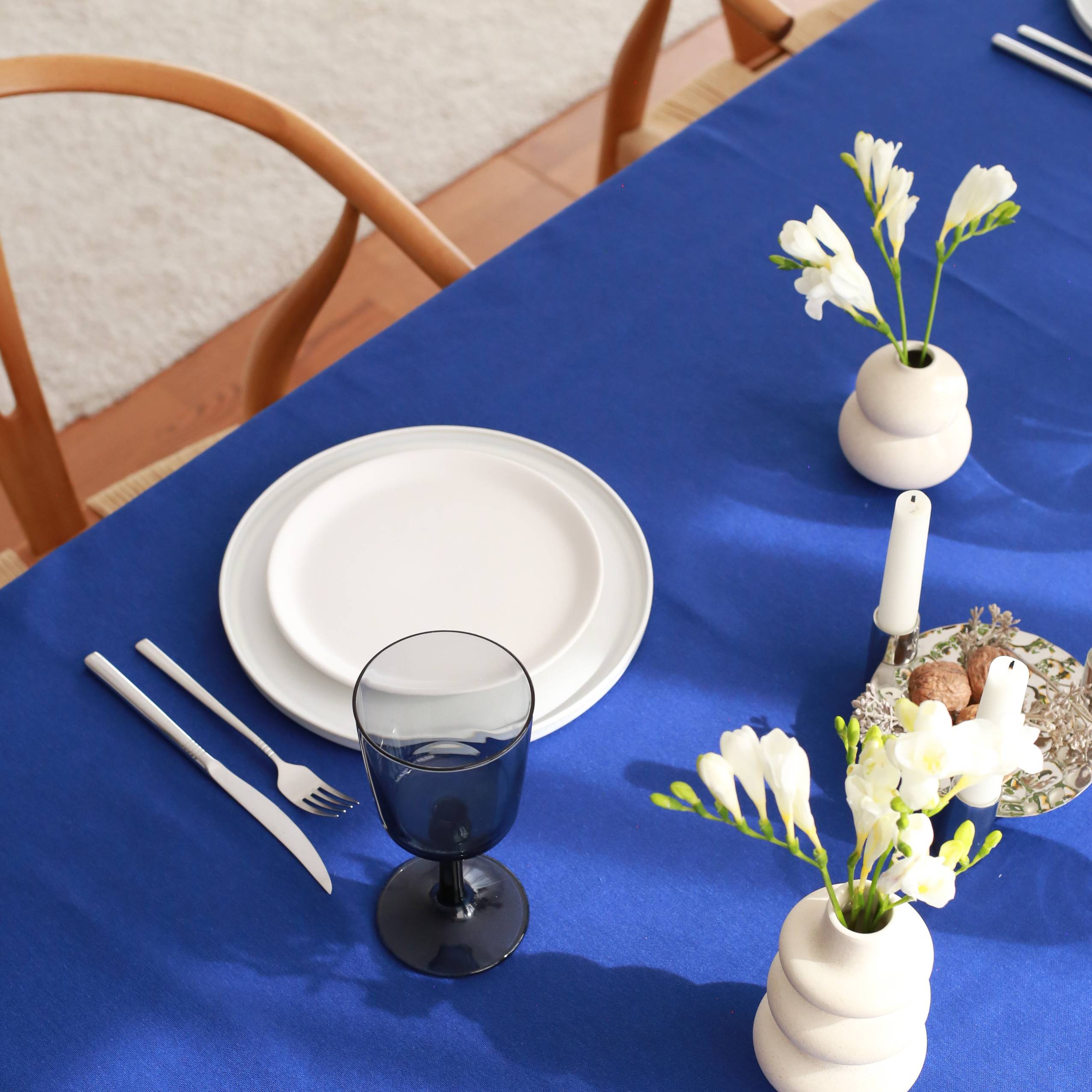 KM Home Collection-Lacivert Renkli Pamuk Masa Örtüsü-Masa Örtüleri-3-Milagron.com