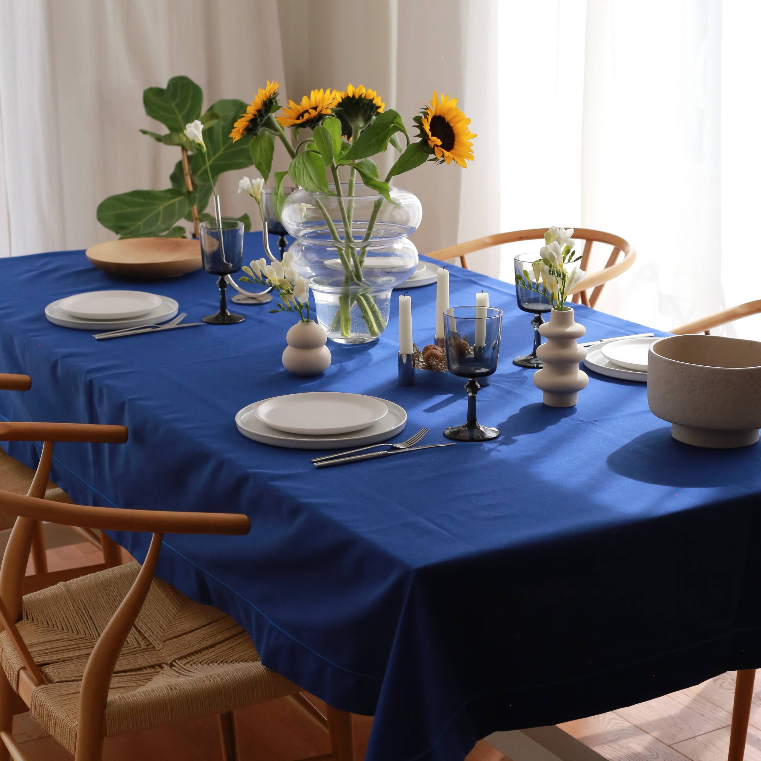 KM Home Collection-Lacivert Renkli Pamuk Masa Örtüsü-Masa Örtüleri-5-Milagron.com